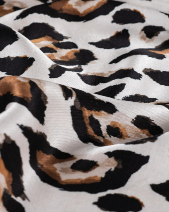 Satin de Viscose Blanc Cassé Motif Léopard - Mercerine