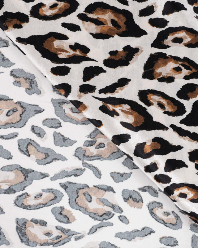 Satin de Viscose Blanc Cassé Motif Léopard - Mercerine