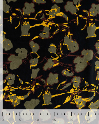Satin de Viscose Motif Floral Kaki Fond Noir - Mercerine