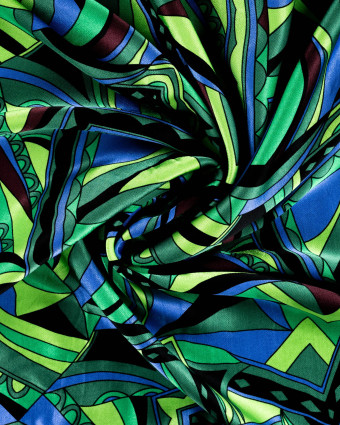 Satin de Viscose Motif Couture Vert et Bleu - Mercerine