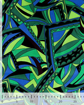 Satin de Viscose Motif Couture Vert et Bleu - Mercerine
