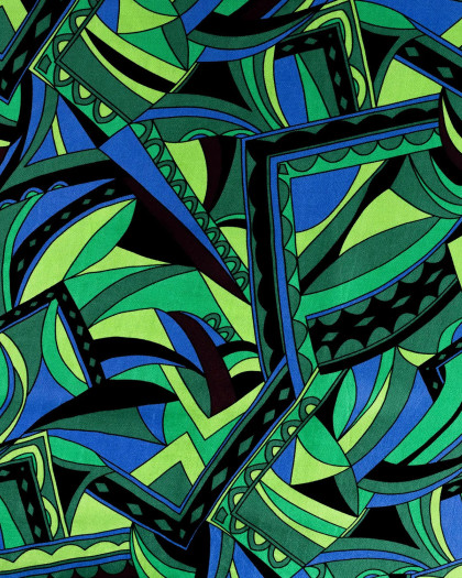 Satin de Viscose Motif Couture Vert et Bleu - Mercerine