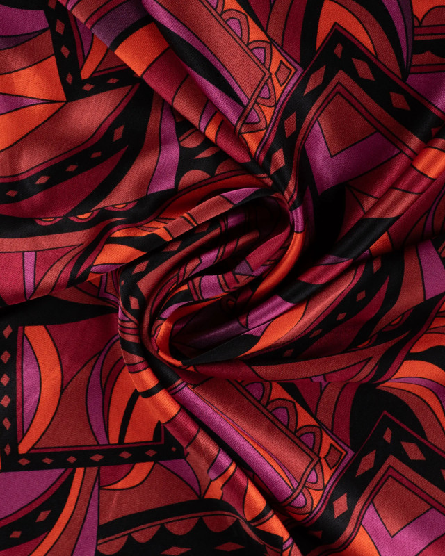 Satin De Viscose Motif Couture Rose Orange - Mercerine