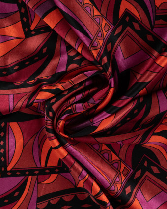 Satin De Viscose Motif Couture Rose Orange - Mercerine