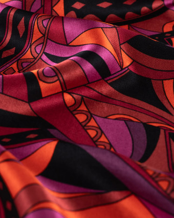 Satin De Viscose Motif Couture Rose Orange - Mercerine