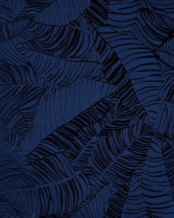 Viscose Jacquard Motif Feuillage Ton sur Ton Bleu Marine - Mercerine