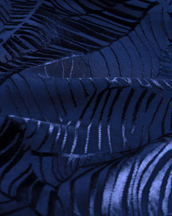 Viscose Jacquard Motif Feuillage Ton sur Ton Bleu Marine - Mercerine
