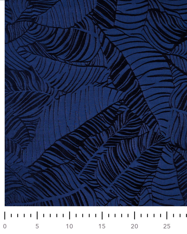 Viscose Jacquard Motif Feuillage Ton sur Ton Bleu Marine - Mercerine