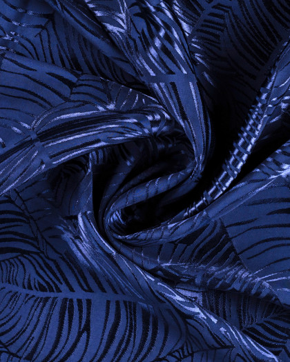 Viscose Jacquard Motif Feuillage Ton sur Ton Bleu Marine - Mercerine