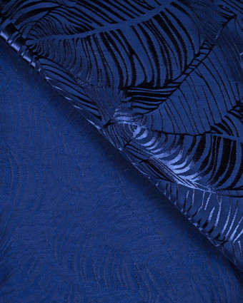 Viscose Jacquard Motif Feuillage Ton sur Ton Bleu Marine - Mercerine