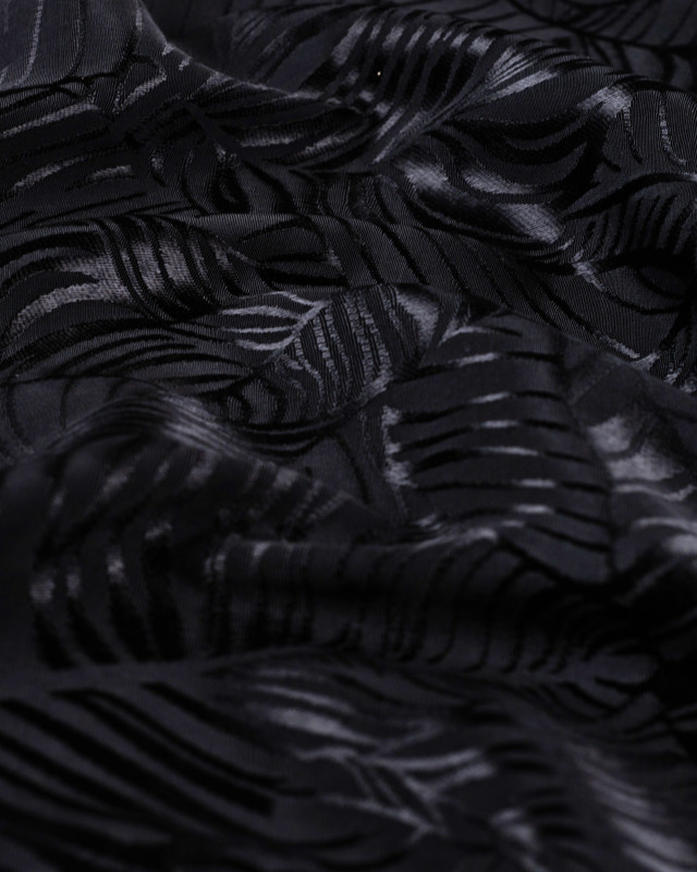 Viscose Jacquard Motif Feuillage Ton sur Ton Noir - Mercerine