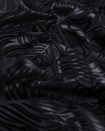 Viscose Jacquard Motif Feuillage Ton sur Ton Noir - Mercerine