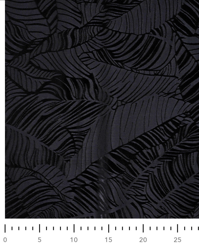 Viscose Jacquard Motif Feuillage Ton sur Ton Noir - Mercerine