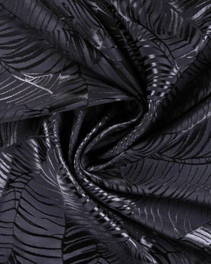 Viscose Jacquard Motif Feuillage Ton sur Ton Noir - Mercerine