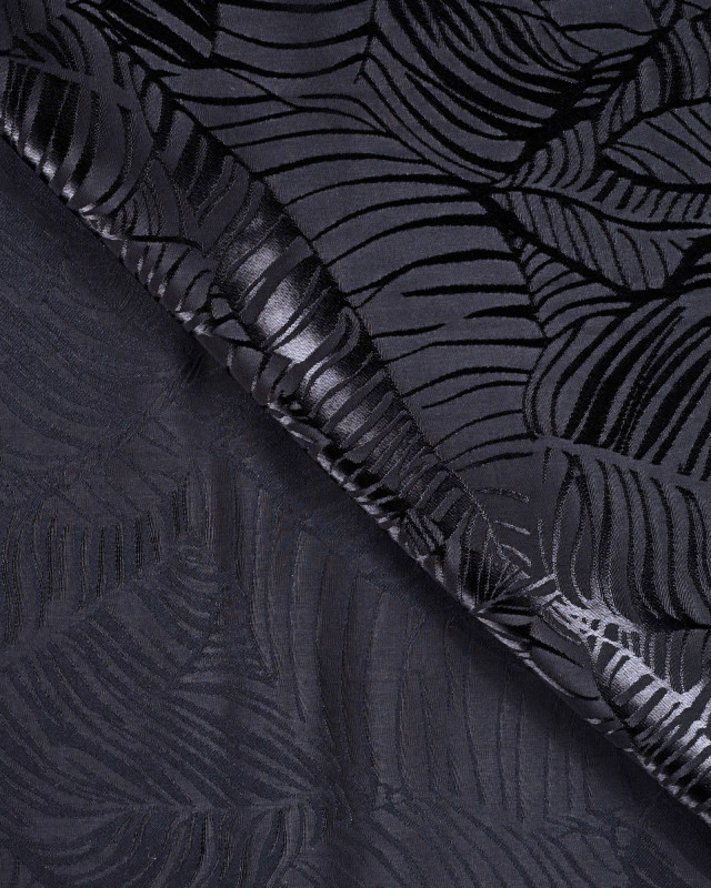 Viscose Jacquard Motif Feuillage Ton sur Ton Noir - Mercerine