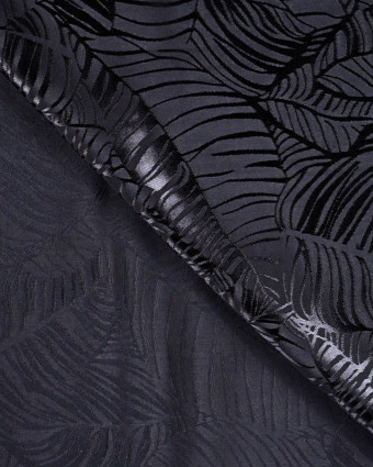 Viscose Jacquard Motif Feuillage Ton sur Ton Noir - Mercerine