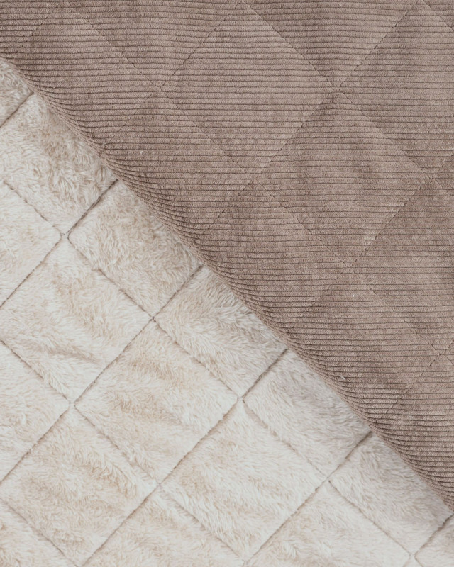 Tissu Matelassé Velours Côtelé Envers Sherpa Taupe Foncé - Mercerine