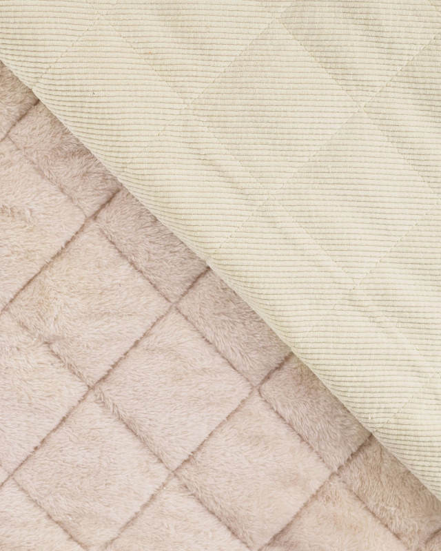 Tissu Matelassé Velours Côtelé Envers Sherpa Beige Clair - Mercerine
