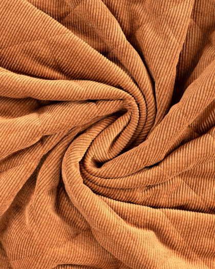 Tissu Matelassé Velours Côtelé Envers Sherpa Cognac - Mercerine