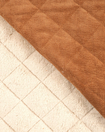 Tissu Matelassé Velours Côtelé Envers Sherpa Cognac - Mercerine
