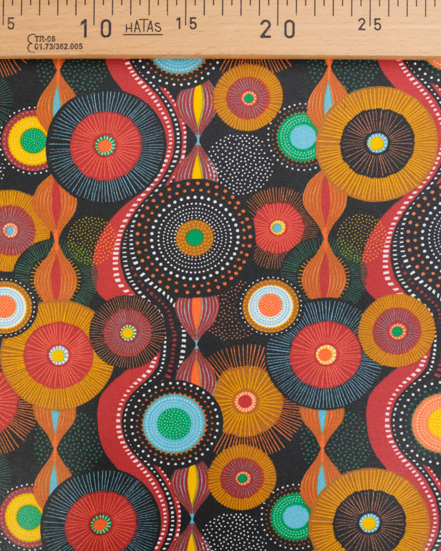 Coton Enduit Motif Pop Multicolore Fond Noir - Mercerine