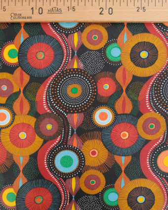 Coton Enduit Motif Pop Multicolore Fond Noir - Mercerine