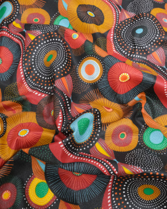 Coton Enduit Motif Pop Multicolore Fond Noir - Mercerine