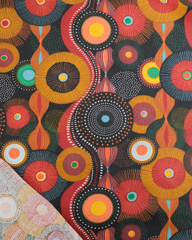 Coton Enduit Motif Pop Multicolore Fond Noir - Mercerine