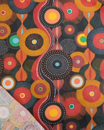 Coton Enduit Motif Pop Multicolore Fond Noir - Mercerine