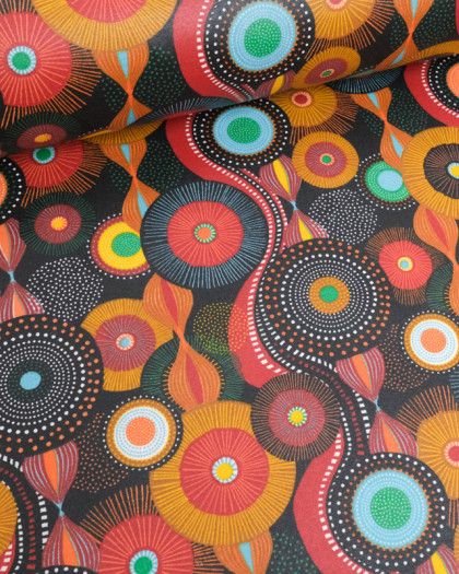 Coton Enduit Motif Pop Multicolore Fond Noir - Mercerine