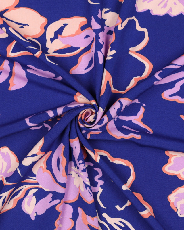 Tissu crêpe viscose - imprimé fleuri - ton bleu – So Tissus