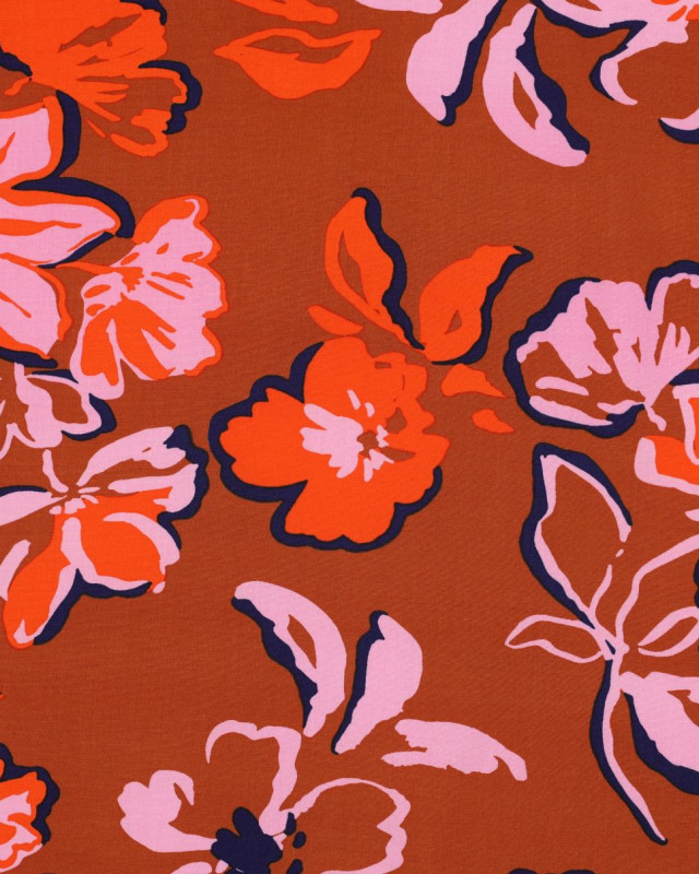 Tissu Viscose Ecovero Caramel Fleurs Lilas - Mercerine