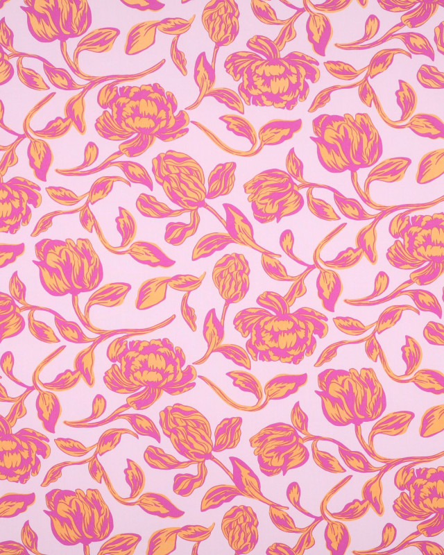 Tissu Viscose Ecovero Rose Clair Motif Fleuri Romantique - Mercerine