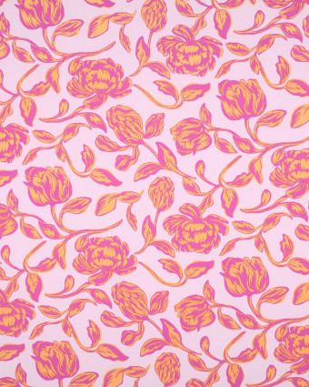 Tissu Viscose Ecovero Rose Clair Motif Fleuri Romantique - Mercerine