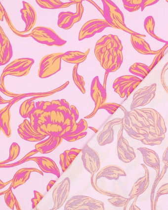Tissu Viscose Ecovero Rose Clair Motif Fleuri Romantique - Mercerine