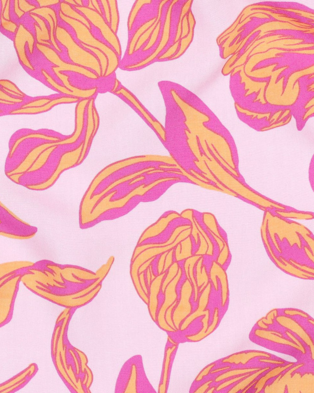 Tissu Viscose Ecovero Rose Clair Motif Fleuri Romantique - Mercerine