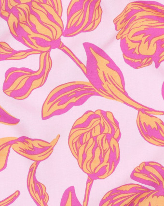 Tissu Viscose Ecovero Rose Clair Motif Fleuri Romantique - Mercerine