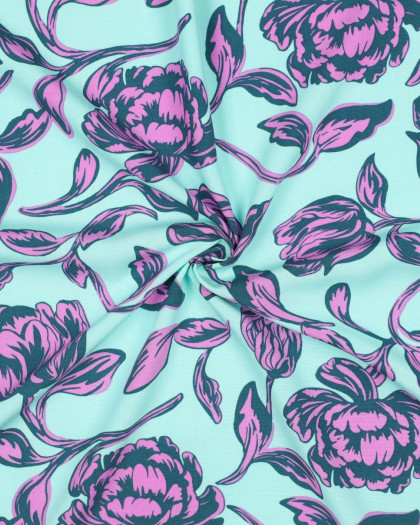 Viscose Ecovero Menthe Motif Fleuri Romantique - Mercerine