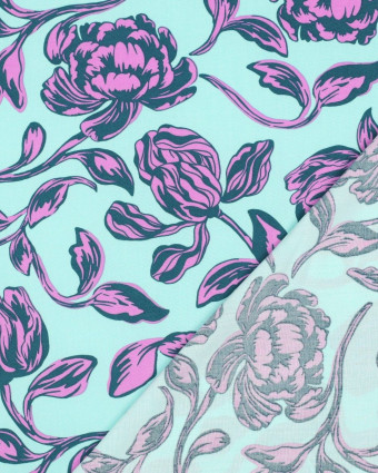 Tissu Viscose Ecovero Menthe Motif Fleuri Romantique - Mercerine