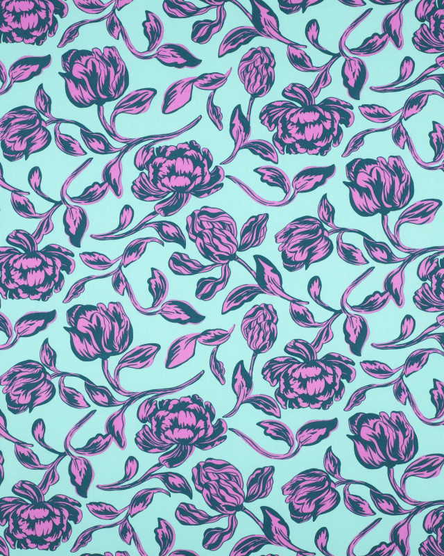 Tissu Viscose Ecovero Menthe Motif Fleuri Romantique - Mercerine
