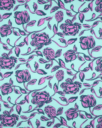 Tissu Viscose Ecovero Menthe Motif Fleuri Romantique - Mercerine