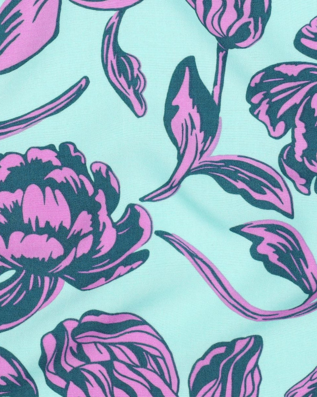 Tissu Viscose Ecovero Menthe Motif Fleuri Romantique - Mercerine