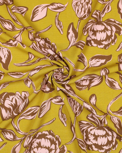 Viscose Ecovero  Ocre Motif Fleuri Romantique - Mercerine
