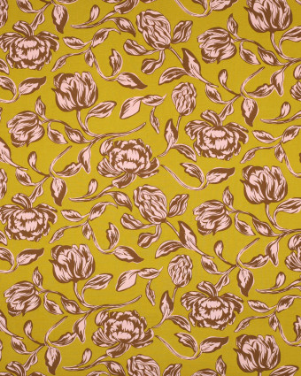 Tissu Viscose Ecovero  Ocre Motif Fleuri Romantique - Mercerine