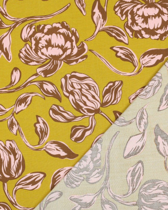 Tissu Viscose Ecovero  Ocre Motif Fleuri Romantique - Mercerine