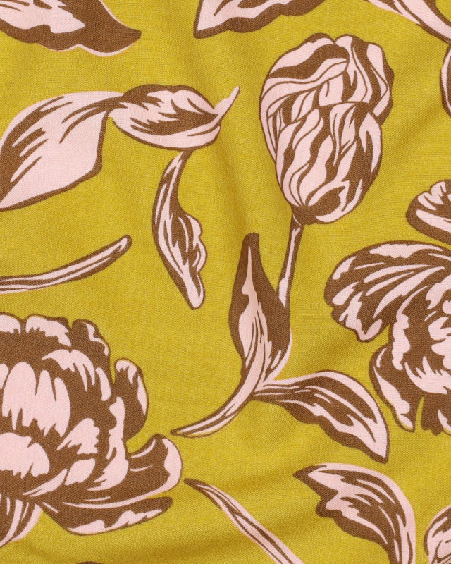 Tissu Viscose Ecovero  Ocre Motif Fleuri Romantique - Mercerine
