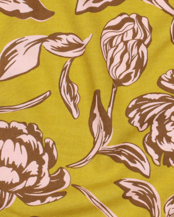 Tissu Viscose Ecovero  Ocre Motif Fleuri Romantique - Mercerine