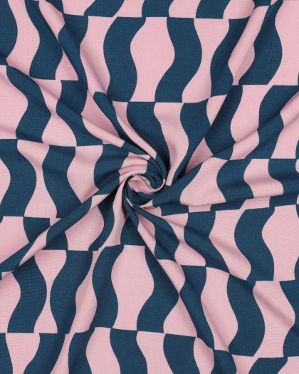 Viscose Ecovero Motif Abstrait Rose et Bleu - Mercerine