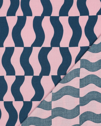 Tissu Viscose Ecovero Motif Abstrait Rose et Bleu - Mercerine