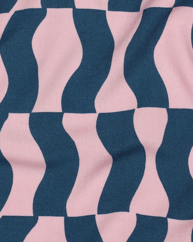 Tissu Viscose Ecovero Motif Abstrait Rose et Bleu - Mercerine